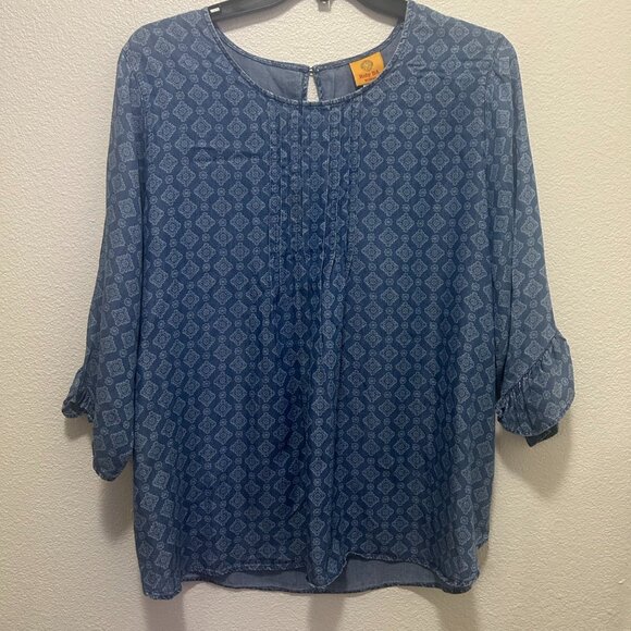 Ruby Rd lightweight denim ruffled blouse - Picture 1 of 11